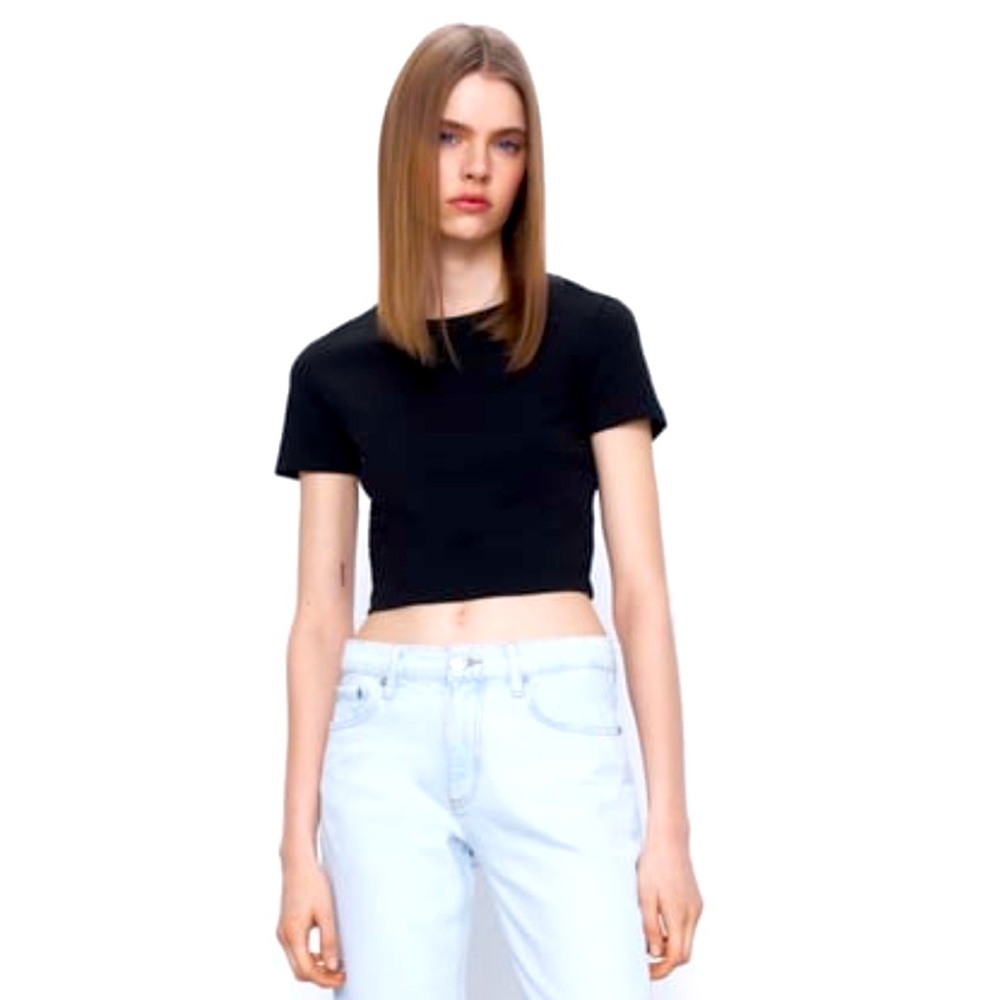 Zara Black Cropped T-Shirt
